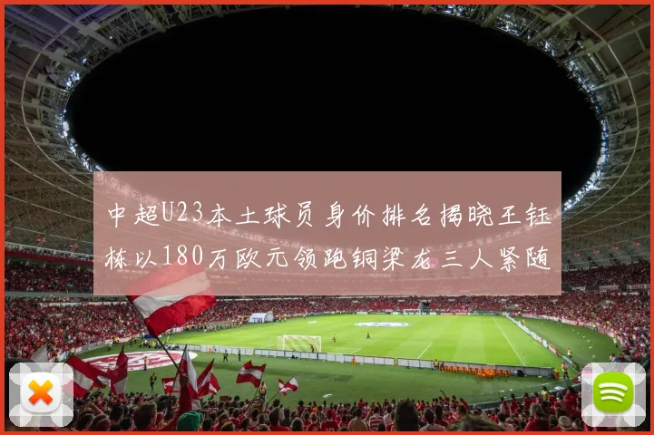 中超U23本土球员身价排名揭晓王钰栋以180万欧元领跑铜梁龙三人紧随其后